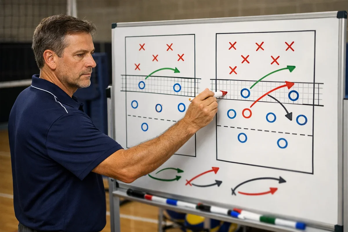 Trainer analysiert Spielzüge an einer Taktiktafel